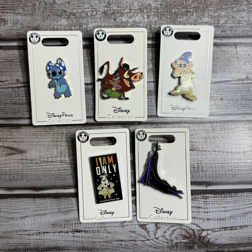 Disney Parks Authentic Trading Pins New On Cards Lot of 5 Stitch Maleficent